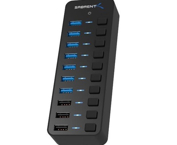 Sabrent 60W 10-Port USB 3.0 Hub Includes 3 Smart Charging Ports